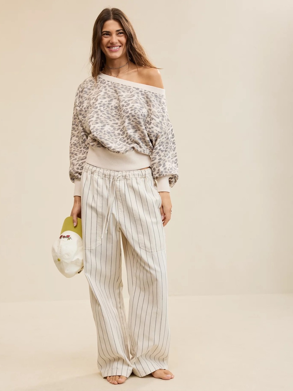 aerie Cream and Taupe Leopard Print Top